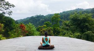 meditating on yoga platform