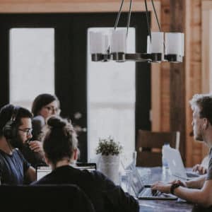 people working at a table