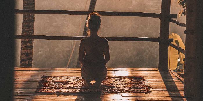 woman on yoga deck